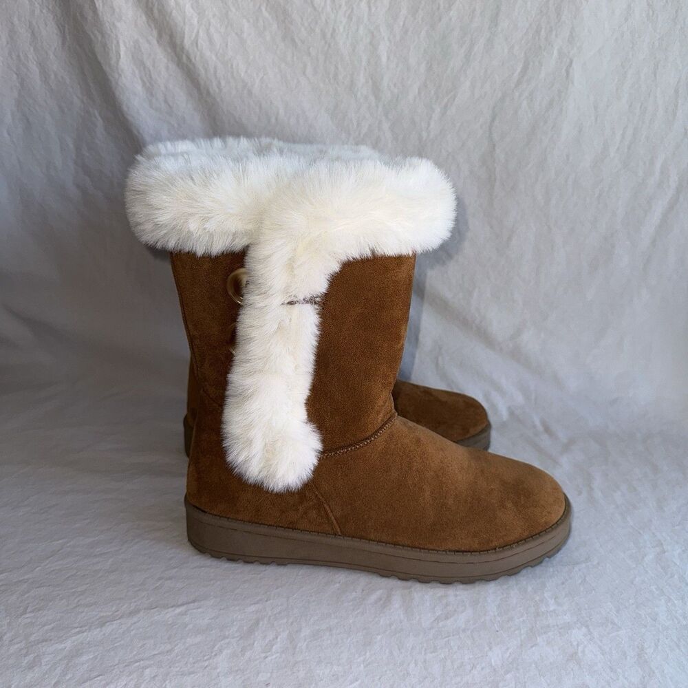 So Women's Abigail Comfort Pull-On Winter Boots, Chestnut Faux-Fur, Size 6